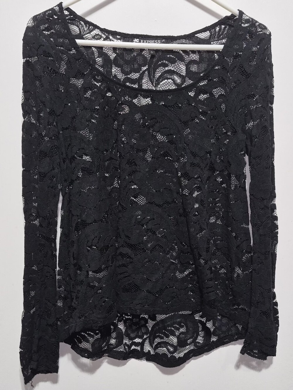 Express Black Floral Lace Long-Sleeve Tee
